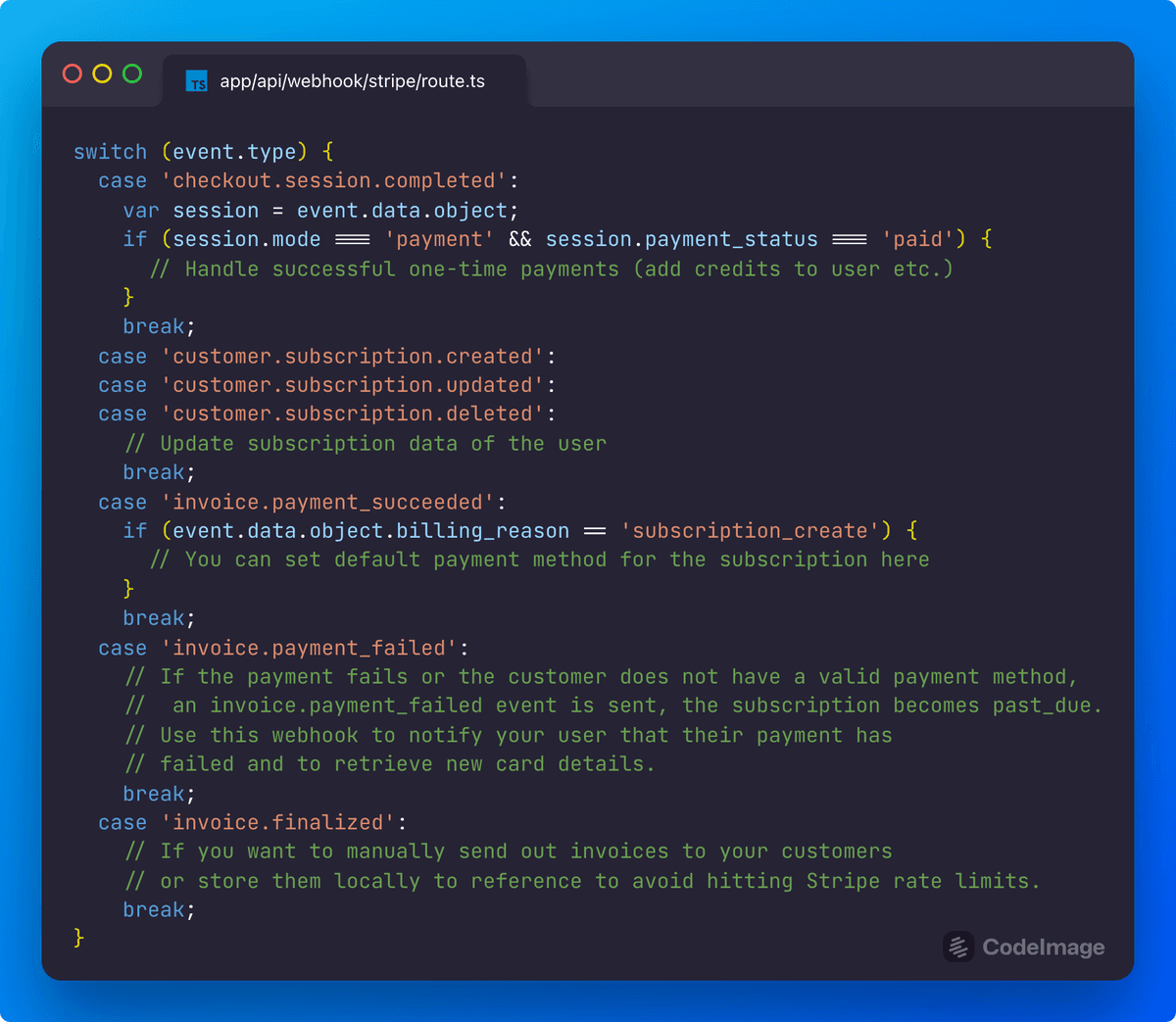 Stripe webhook implementation